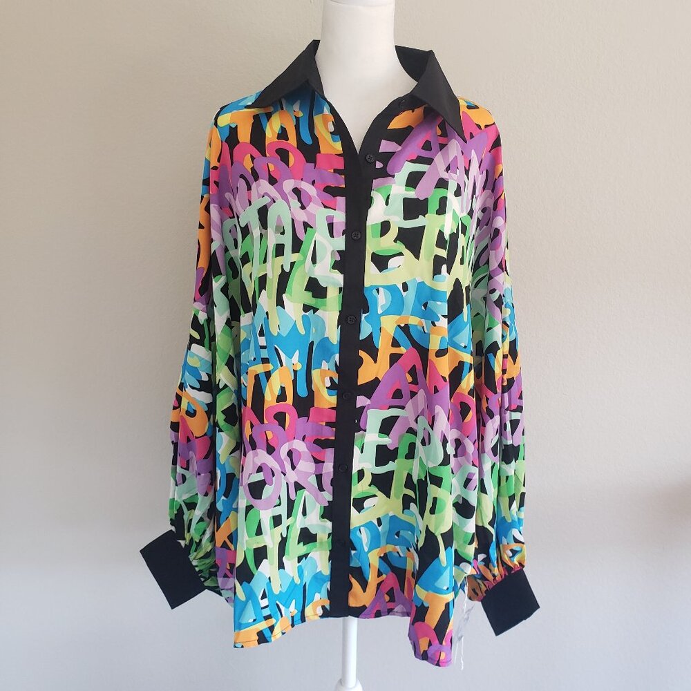 NEW Live 4 Truth Colorful Conversation Fun Oversize Wide Sleeves Blouse Size M